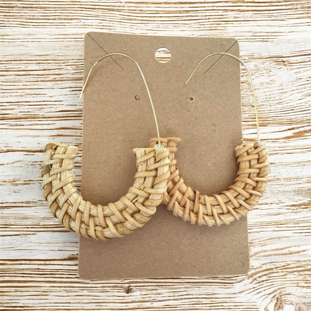 Woven Rattan Hoop Earrings
